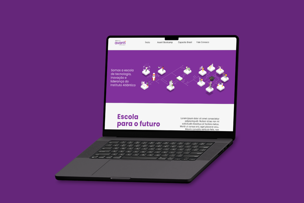 Notebook exibindo o novo site da Escola Avanti após o rebranding da marca
